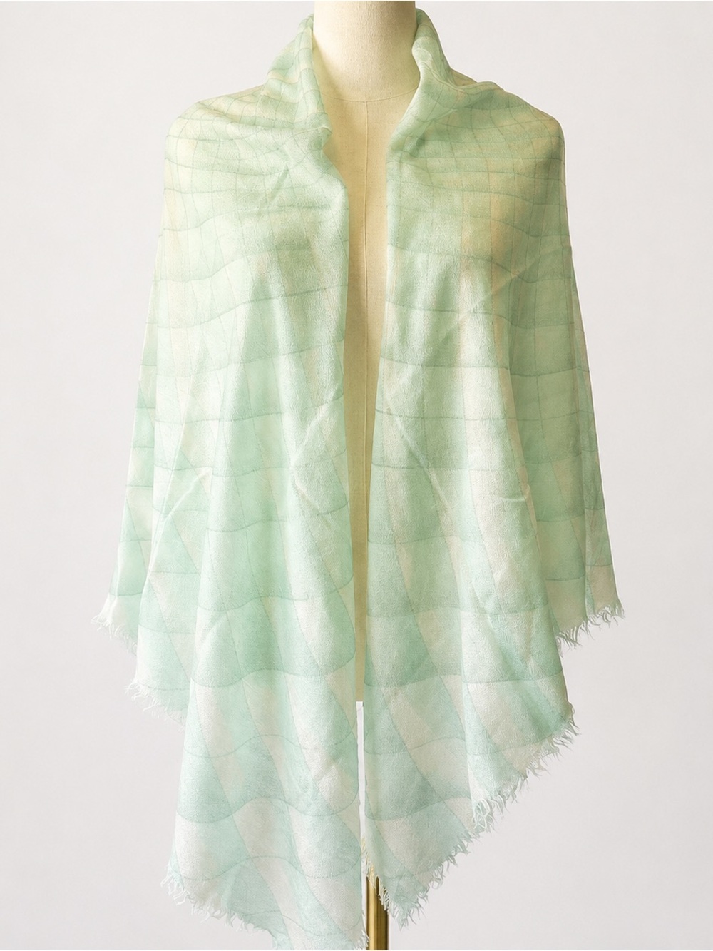 NWT CHANEL Oversized CC Logo Plaid Cashmere Silk Shawl Scarf Mint Green Italy - Picture 12 of 16